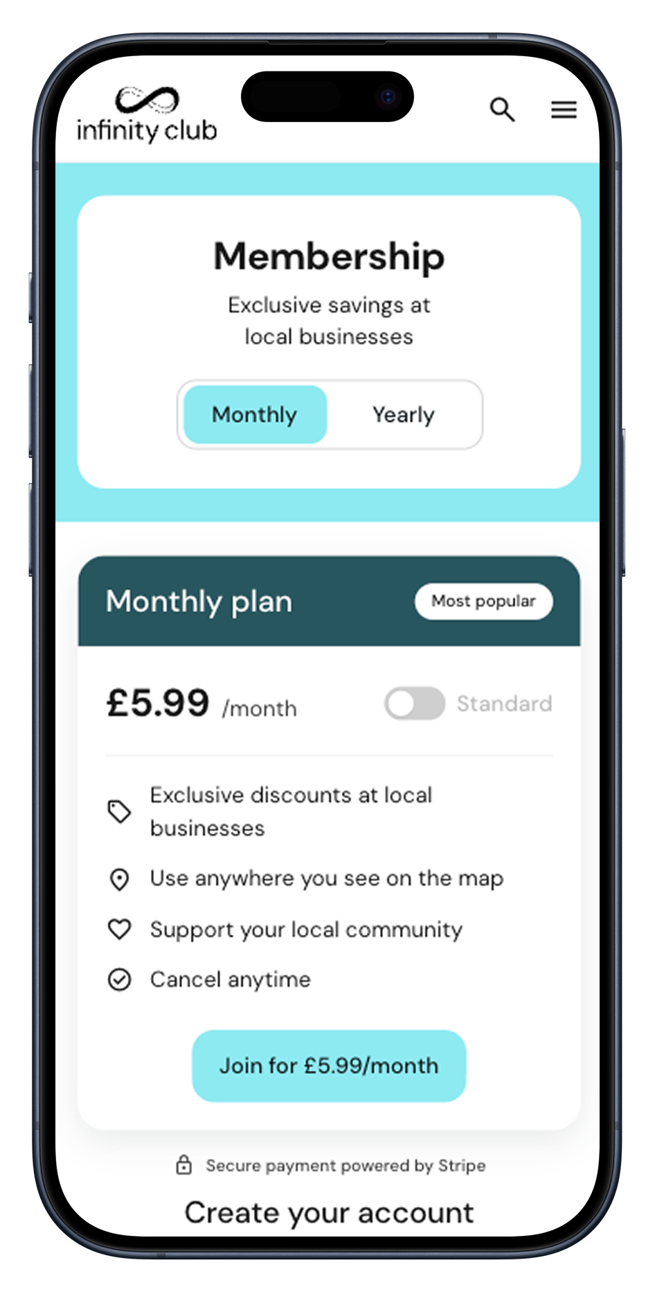 Infinity Club app — Upload