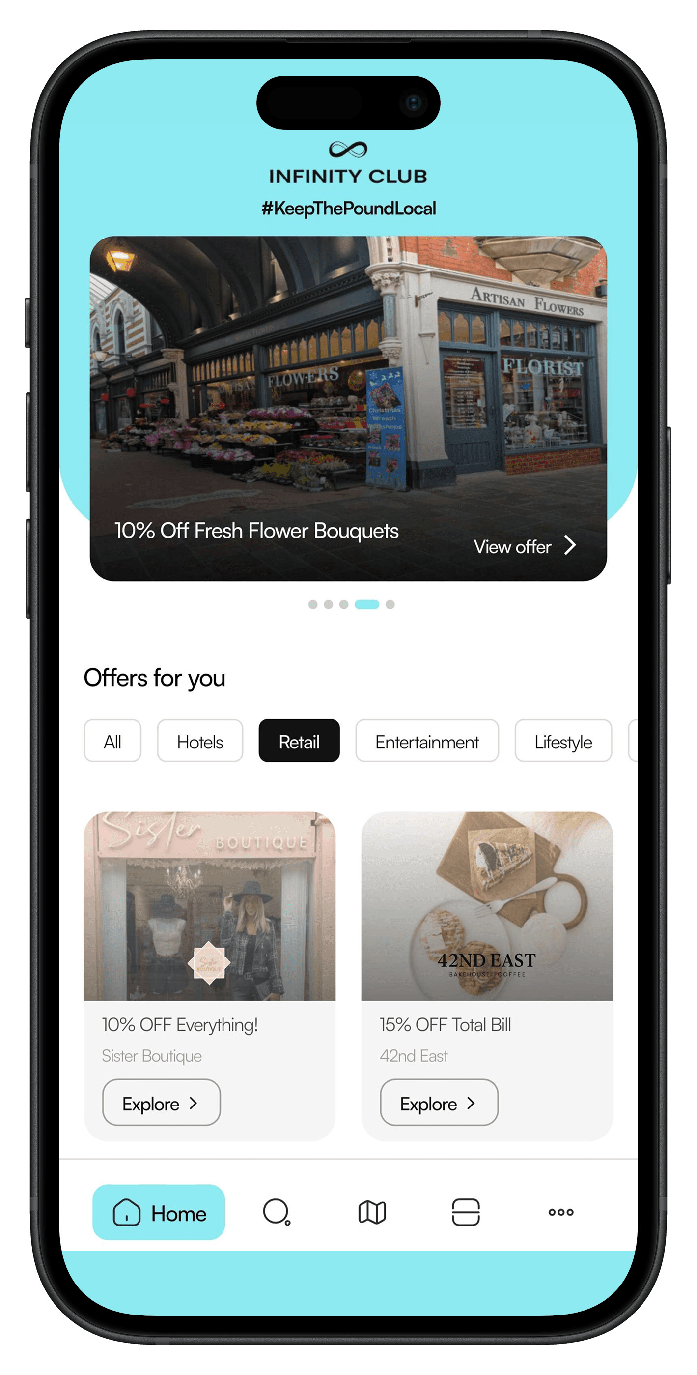 Infinity Club app - Discover local offers